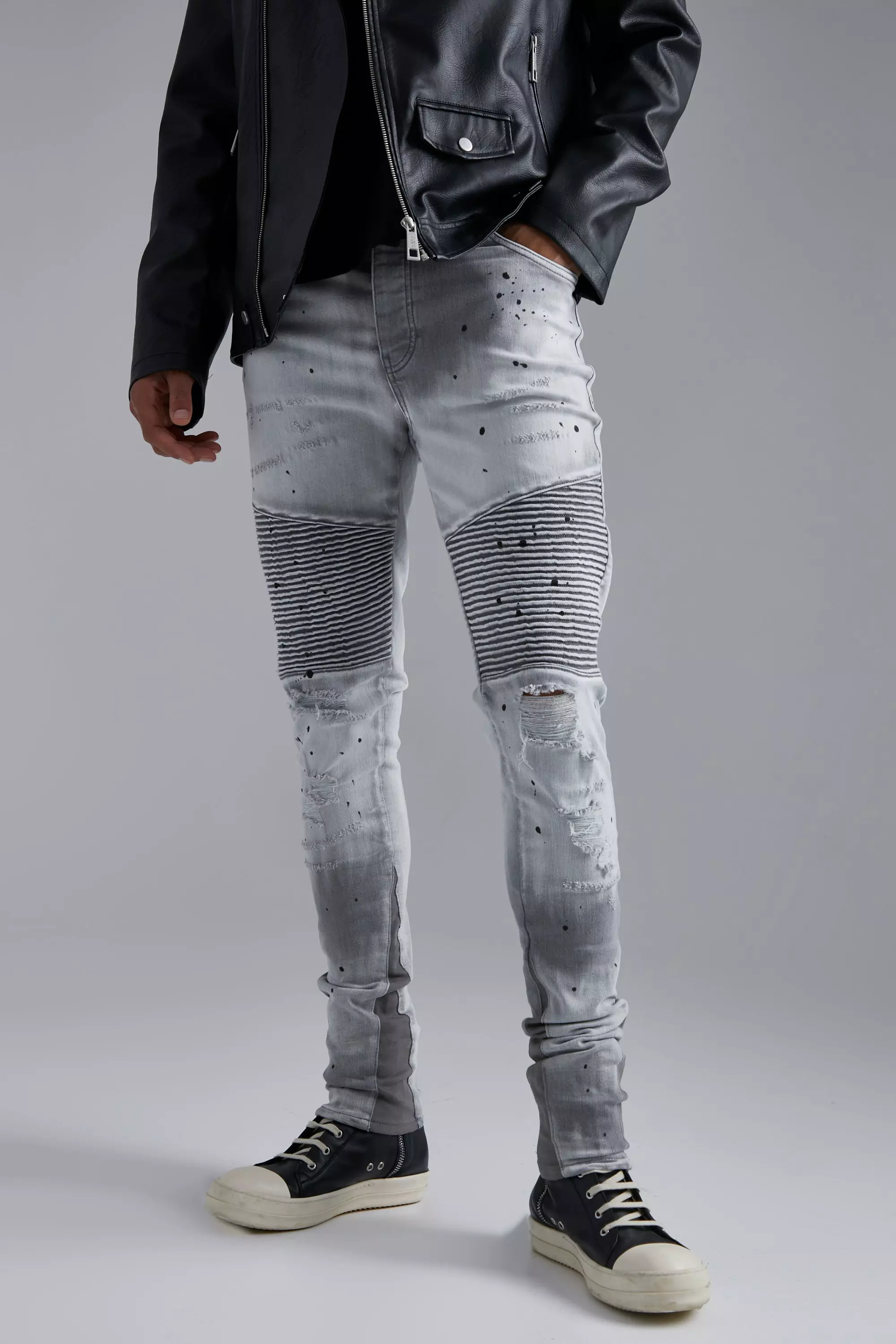 Bleached biker jeans hot sale